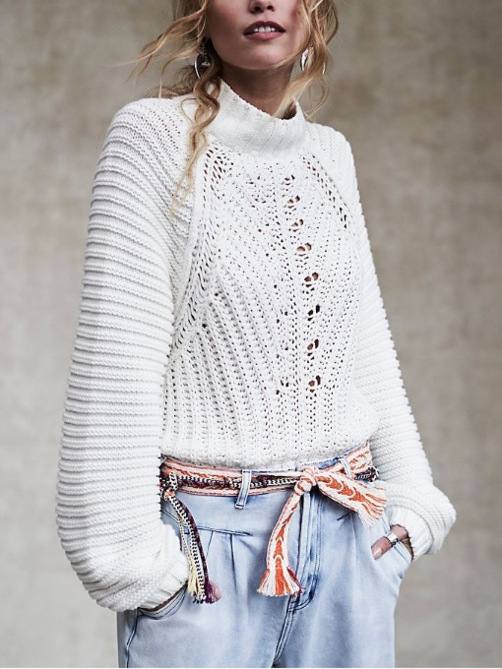 NWT Free People XS White Sweetheart Mock Neck Sweater Too